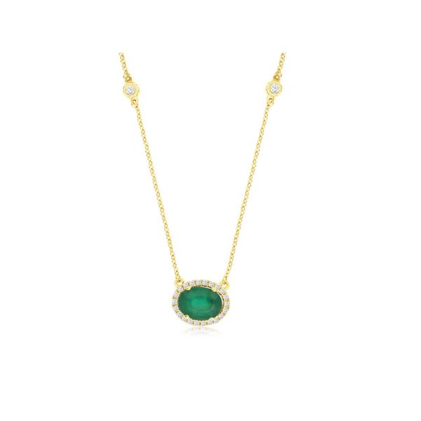 14k white gold natural emerald and diamond pendant with 18