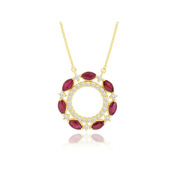 14k yellow gold natural ruby and diamond pendant with 18
