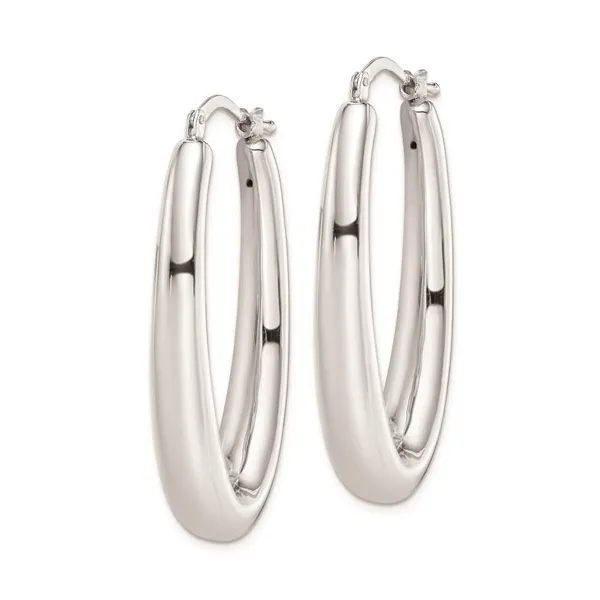 Sterling Silver Rhodium-plated Polished Hollow Oval Hoop Earrings Image 2 Lake Saint Louis Jewelers Lake Saint Louis, MO