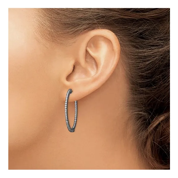 Sterling Silver Black Rhodium-plated Cubic Zirconia In and Out Round Hinged Hoop Earrings. Image 3 Lake Saint Louis Jewelers Lake Saint Louis, MO