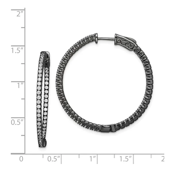 Sterling Silver Black Rhodium-plated Cubic Zirconia In and Out Round Hinged Hoop Earrings. Image 4 Lake Saint Louis Jewelers Lake Saint Louis, MO