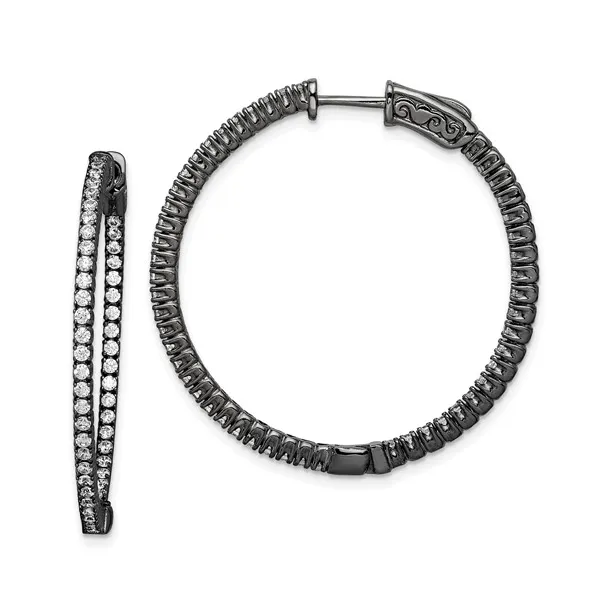 Sterling Silver Black Rhodium-plated Cubic Zirconia In and Out Round Hinged Hoop Earrings. Lake Saint Louis Jewelers Lake Saint Louis, MO