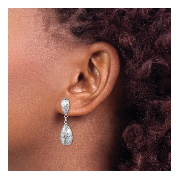 Sterling Silver Rhodium Plated D/C Tear Drop Dangle Earrings Image 2 Lake Saint Louis Jewelers Lake Saint Louis, MO