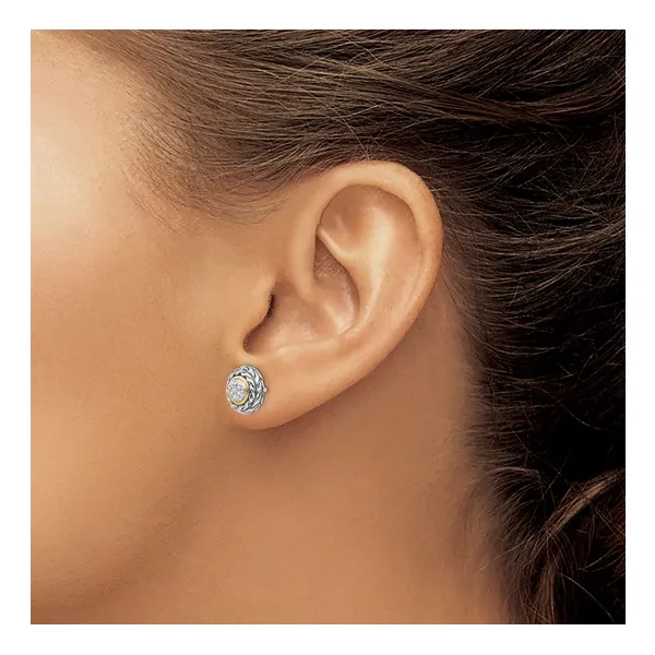 Sterling Silver Antiqued with 14K Accent Diamond Post Earrings. Image 3 Lake Saint Louis Jewelers Lake Saint Louis, MO