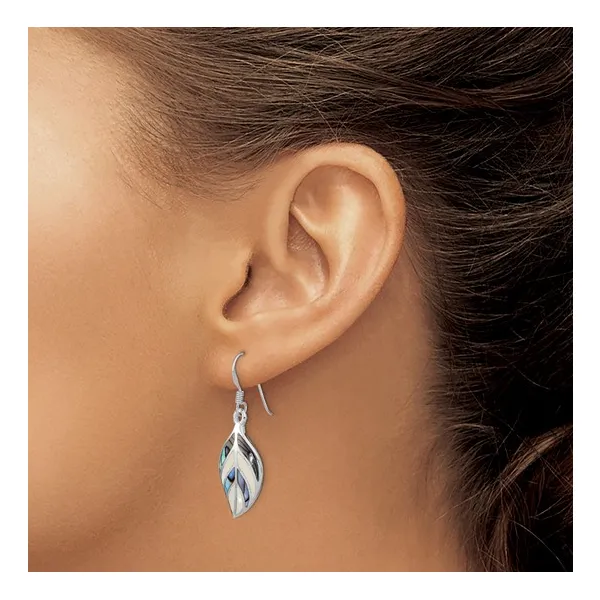 Sterling Silver Rhodium Leaf Mother of Pearl and Abalone Dangle Earrings. Image 2 Lake Saint Louis Jewelers Lake Saint Louis, MO