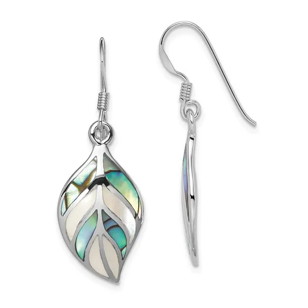 Sterling Silver Rhodium Leaf Mother of Pearl and Abalone Dangle Earrings. Lake Saint Louis Jewelers Lake Saint Louis, MO