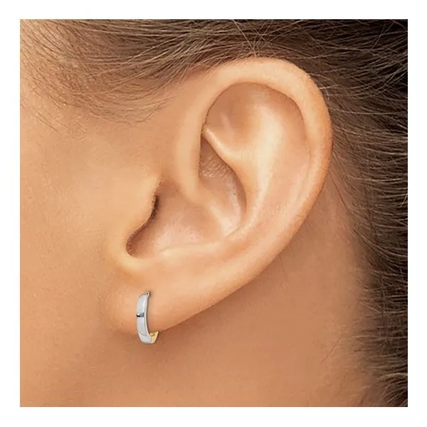 14K white and yellow gold round hinged hoop earrings Image 3 Lake Saint Louis Jewelers Lake Saint Louis, MO