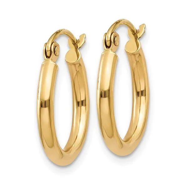 14K yellow gold polished tube hoop earrings Image 2 Lake Saint Louis Jewelers Lake Saint Louis, MO
