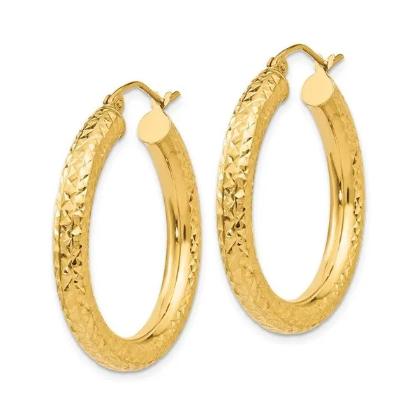 14K yellow gold diamond cut hoop earrings Image 2 Lake Saint Louis Jewelers Lake Saint Louis, MO