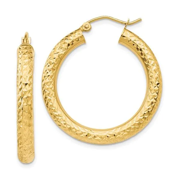 14K yellow gold diamond cut hoop earrings Lake Saint Louis Jewelers Lake Saint Louis, MO