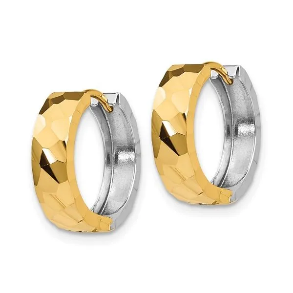 14K yellow and white gold textured hinged hoop earrings Image 2 Lake Saint Louis Jewelers Lake Saint Louis, MO
