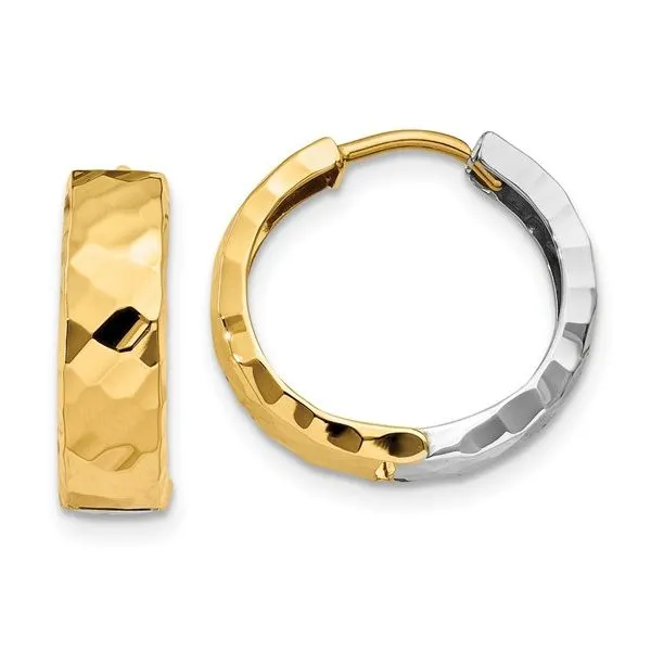 14K yellow and white gold textured hinged hoop earrings Lake Saint Louis Jewelers Lake Saint Louis, MO