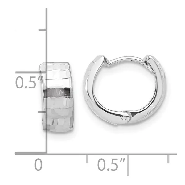 14K white gold Leslie's polished diamond cut huggie hoops Image 4 Lake Saint Louis Jewelers Lake Saint Louis, MO