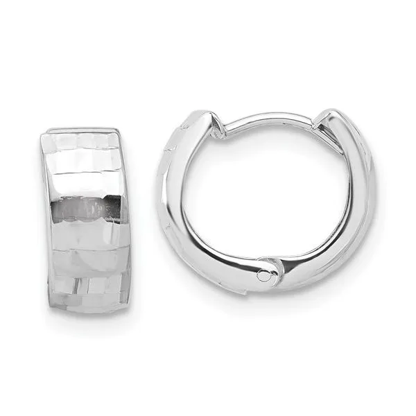 14K white gold Leslie's polished diamond cut huggie hoops Lake Saint Louis Jewelers Lake Saint Louis, MO