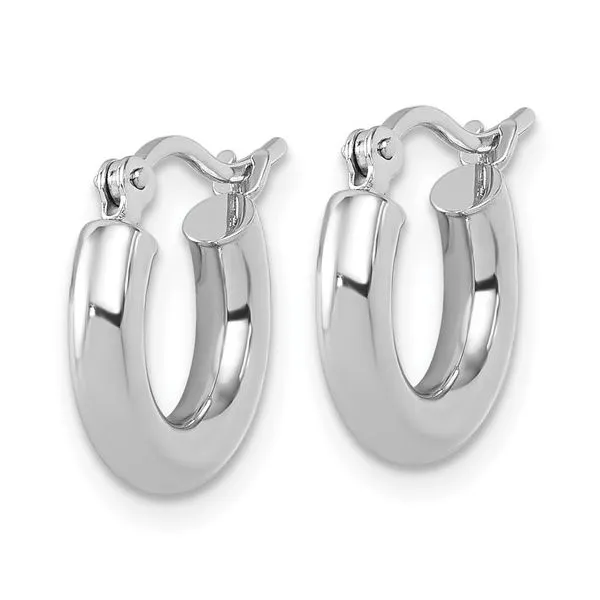 14K white gold Leslie's polished hoop earrings Image 2 Lake Saint Louis Jewelers Lake Saint Louis, MO