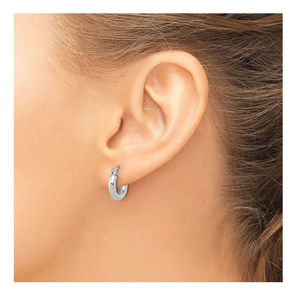 14K white gold Leslie's polished hoop earrings Image 3 Lake Saint Louis Jewelers Lake Saint Louis, MO