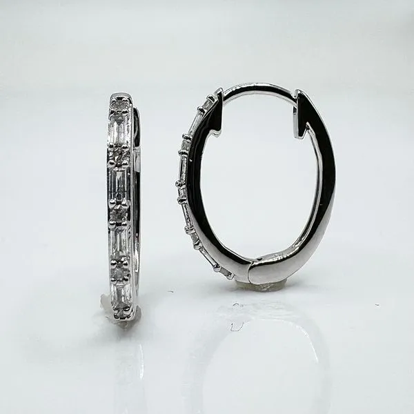 10K white gold natural baguette and round diamond hoops Lake Saint Louis Jewelers Lake Saint Louis, MO