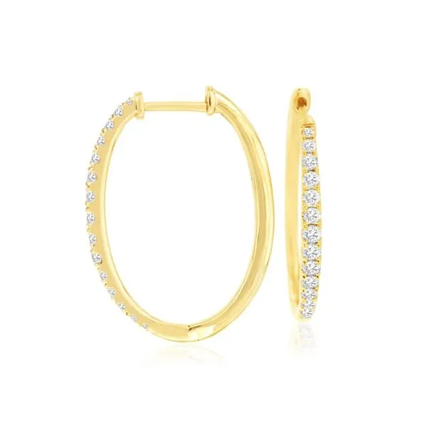 14K yellow gold natural diamond oval hoops Lake Saint Louis Jewelers Lake Saint Louis, MO