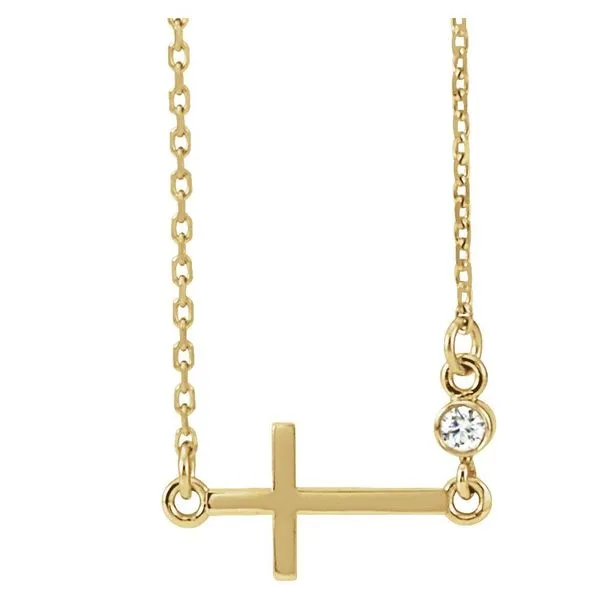 14K yellow gold natural diamond and sideways cross necklace Lake Saint Louis Jewelers Lake Saint Louis, MO