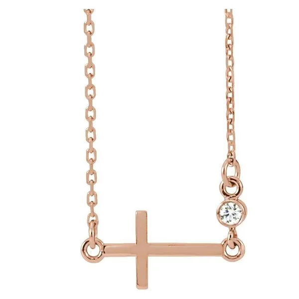 14K rose gold natural diamond and sideways cross necklace Lake Saint Louis Jewelers Lake Saint Louis, MO
