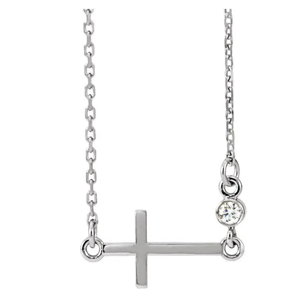 14k white gold natural diamond sideways cross necklace Lake Saint Louis Jewelers Lake Saint Louis, MO