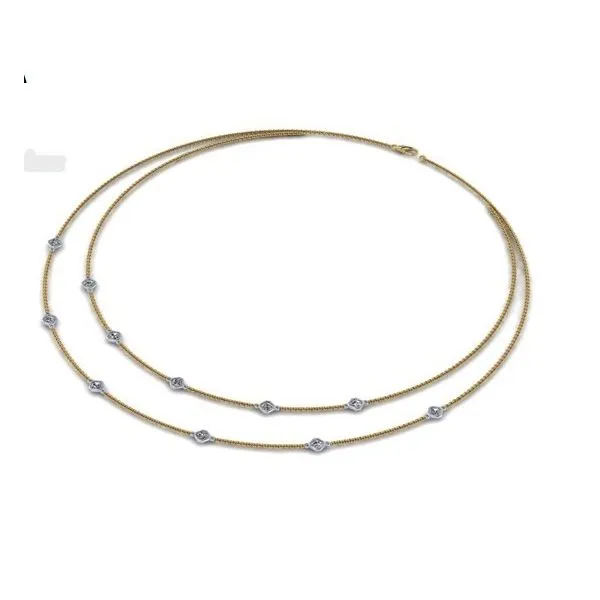 18k yellow gold and 19k white gold custom double layered natural assher diamond bezel station necklace Image 2 Lake Saint Louis Jewelers Lake Saint Louis, MO