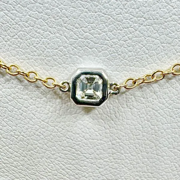 18k yellow gold and 19k white gold custom double layered natural assher diamond bezel station necklace Image 3 Lake Saint Louis Jewelers Lake Saint Louis, MO