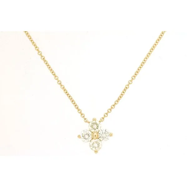 14K yellow gold natural diamond 4 stone necklace. Lake Saint Louis Jewelers Lake Saint Louis, MO