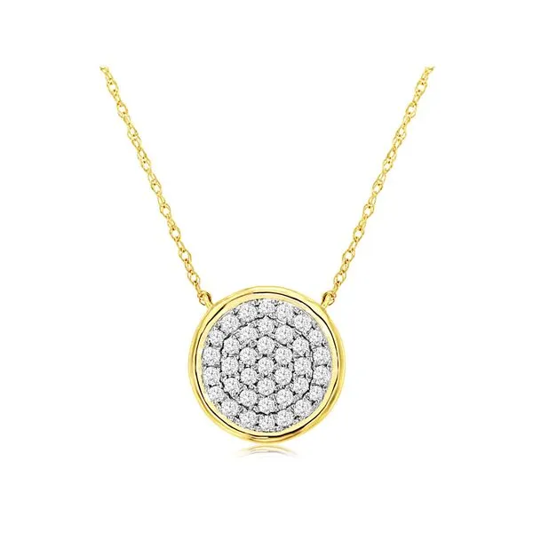 14K yellow gold pave set natural diamond circle necklace Lake Saint Louis Jewelers Lake Saint Louis, MO