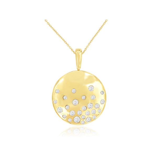 14k yellow gold natural diamond disc pendant with 18