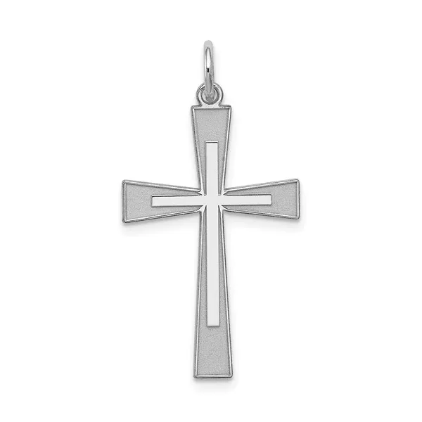 Sterling Silver Rhodium-plated Laser Designed Cross Pendant Lake Saint Louis Jewelers Lake Saint Louis, MO