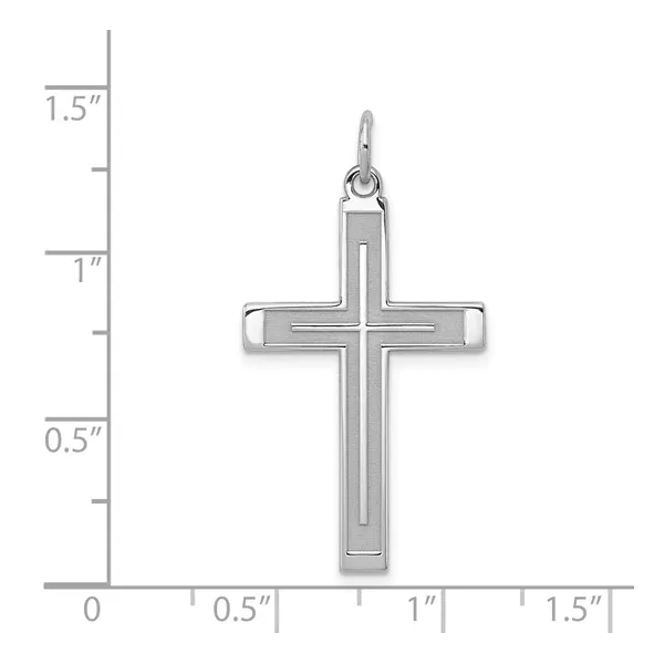 Sterling Silver Rhodium-plated Laser Designed Cross Pendant Image 3 Lake Saint Louis Jewelers Lake Saint Louis, MO