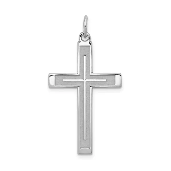 Sterling Silver Rhodium-plated Laser Designed Cross Pendant Lake Saint Louis Jewelers Lake Saint Louis, MO