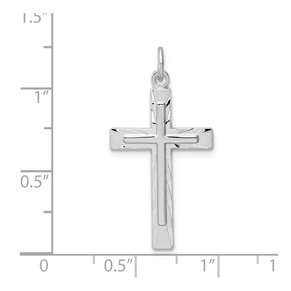 Sterling Silver Rhodium-plated Diamond-Cut Cross Pendant Image 3 Lake Saint Louis Jewelers Lake Saint Louis, MO