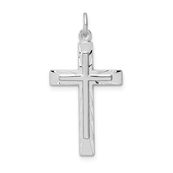 Sterling Silver Rhodium-plated Diamond-Cut Cross Pendant Lake Saint Louis Jewelers Lake Saint Louis, MO