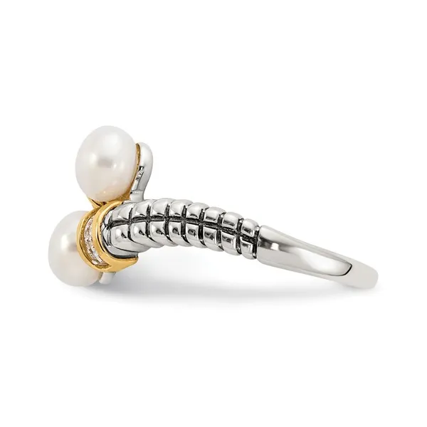 Sterling Silver with 14K Accent Antiqued 5.5-6mm Freshwater Cultured Pearl and Diamond By-Pass Ring Image 3 Lake Saint Louis Jewelers Lake Saint Louis, MO
