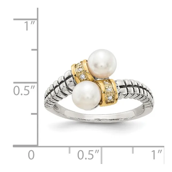 Sterling Silver with 14K Accent Antiqued 5.5-6mm Freshwater Cultured Pearl and Diamond By-Pass Ring Image 4 Lake Saint Louis Jewelers Lake Saint Louis, MO
