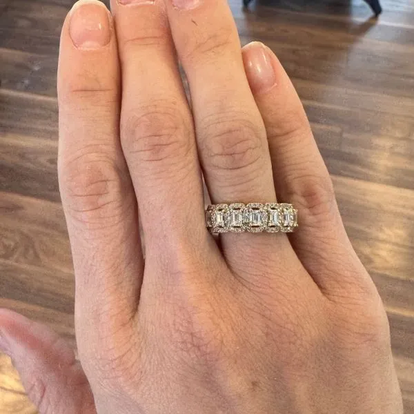 14k yellow gold natural emerald cut diamond halo band. Image 3 Lake Saint Louis Jewelers Lake Saint Louis, MO