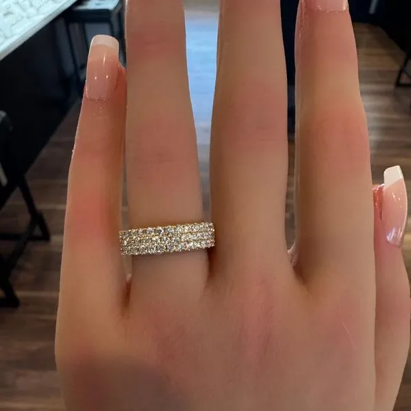 14k yellow gold natural diamond triple row band. Image 3 Lake Saint Louis Jewelers Lake Saint Louis, MO