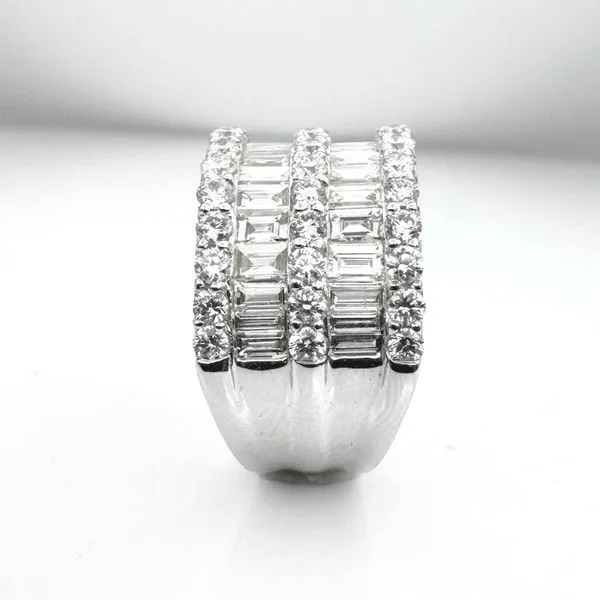 14K white gold two row natural baguette and round diamond band Image 2 Lake Saint Louis Jewelers Lake Saint Louis, MO