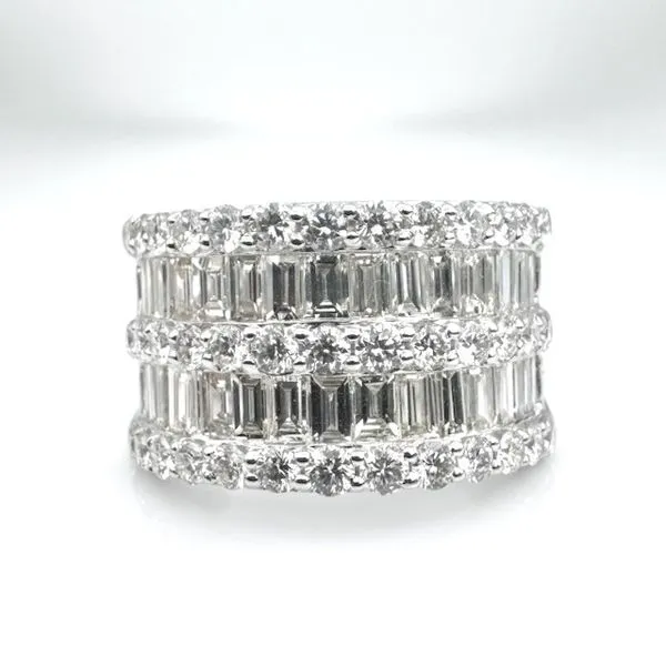 14K white gold two row natural baguette and round diamond band Lake Saint Louis Jewelers Lake Saint Louis, MO