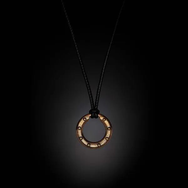 William Henry Bronze Orbit Pendant on Leather Cord, 22" in Length La Mine d'Or Moncton, NB
