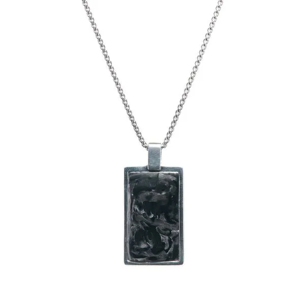 William Henry Carbon Shift Dog Tag with Crushed Carbon Fiber in Sterling Silver, 22" in Length La Mine d'Or Moncton, NB