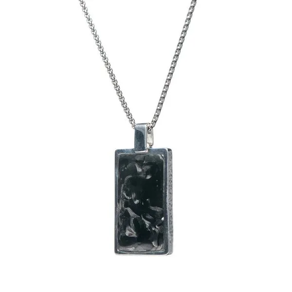 William Henry Carbon Shift Dog Tag with Crushed Carbon Fiber in Sterling Silver, 22" in Length Image 2 La Mine d'Or Moncton, NB