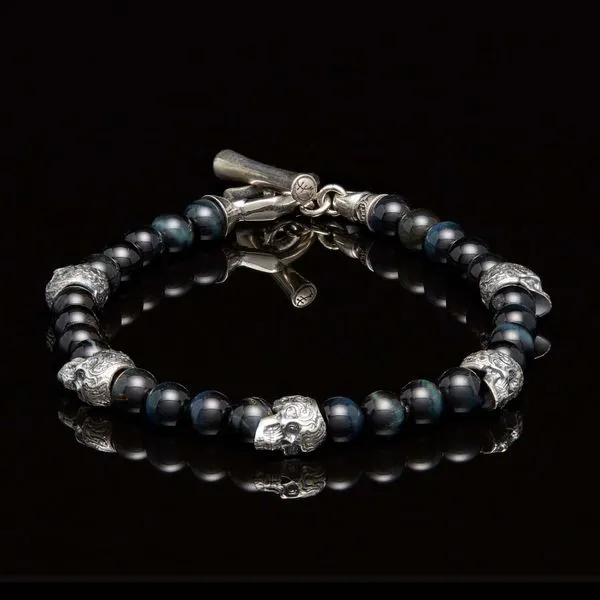 William Henry Patrol Blue Tiger Eye Bead Bracelet in Sterling Silver, Large in Size Image 2 La Mine d'Or Moncton, NB