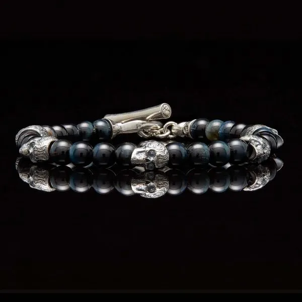 William Henry Patrol Blue Tiger Eye Bead Bracelet in Sterling Silver, Large in Size Image 3 La Mine d'Or Moncton, NB