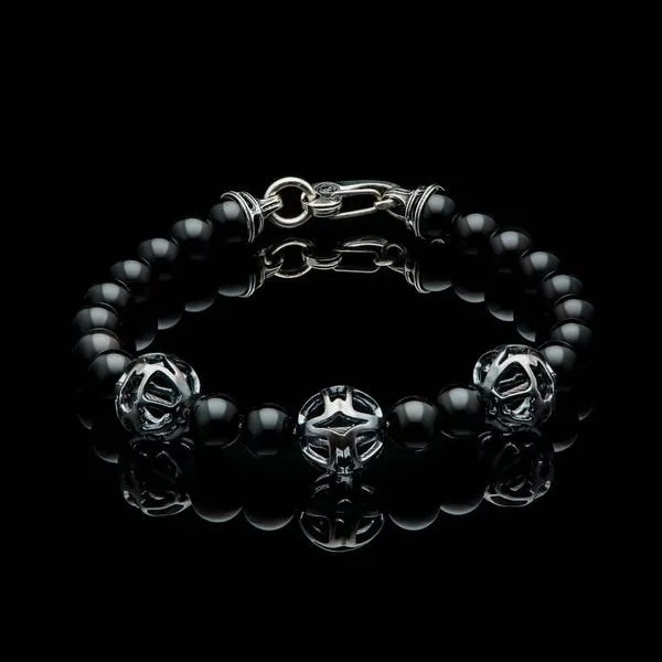William Henry Nightfall Bracelet in Sterling Silver with Black Obsidian Beads, Large in Size La Mine d'Or Moncton, NB