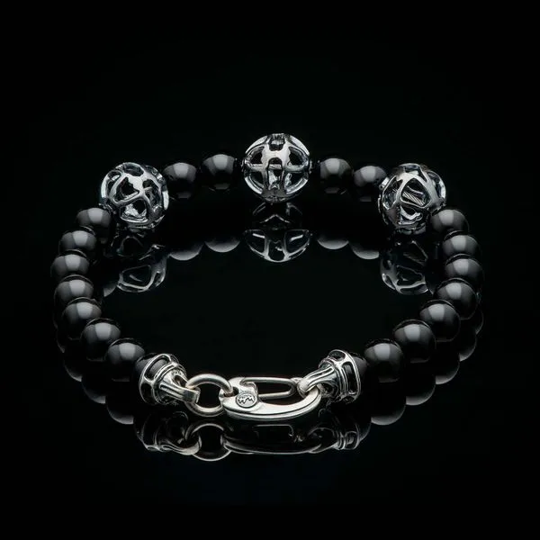 William Henry Nightfall Bracelet in Sterling Silver with Black Obsidian Beads, Large in Size Image 2 La Mine d'Or Moncton, NB