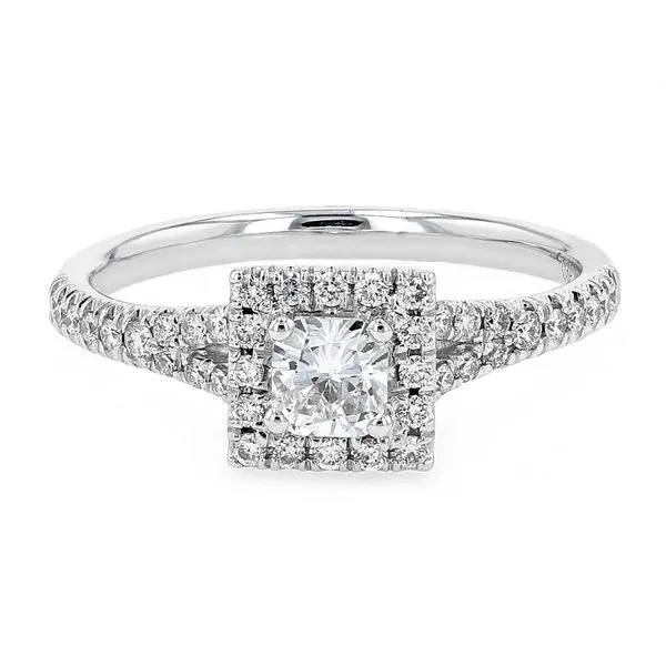 0.65tw Cushion Diamond Halo Split Shank Pave Engagement Ring La Mine d'Or Moncton, NB
