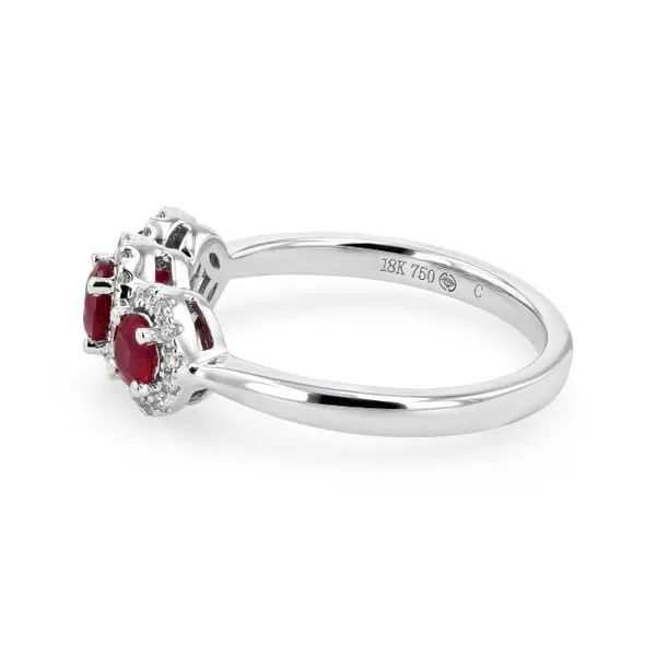 1.00tw Ruby & Diamond Trinity Halo Ring in 18kt White Gold Image 2 La Mine d'Or Moncton, NB